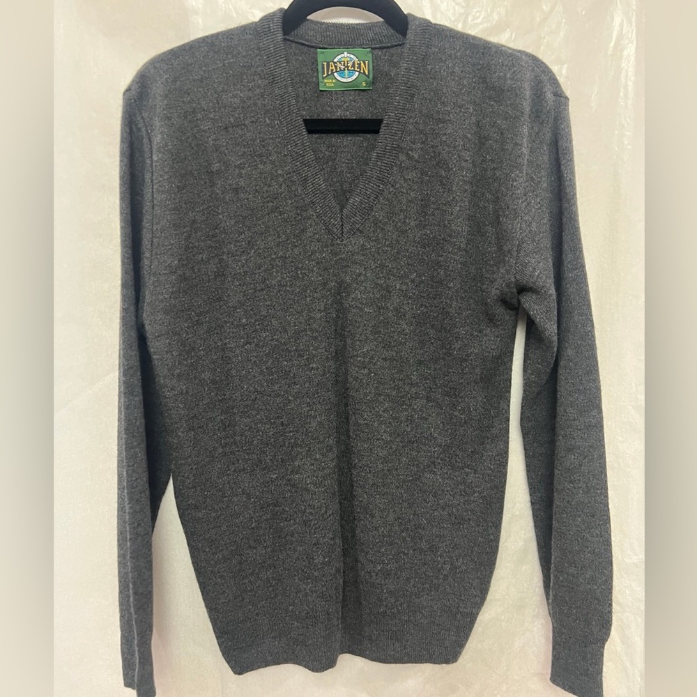 Vintage Jantzen Sweater Mens White V Neck Pullover SZ S Made In USA